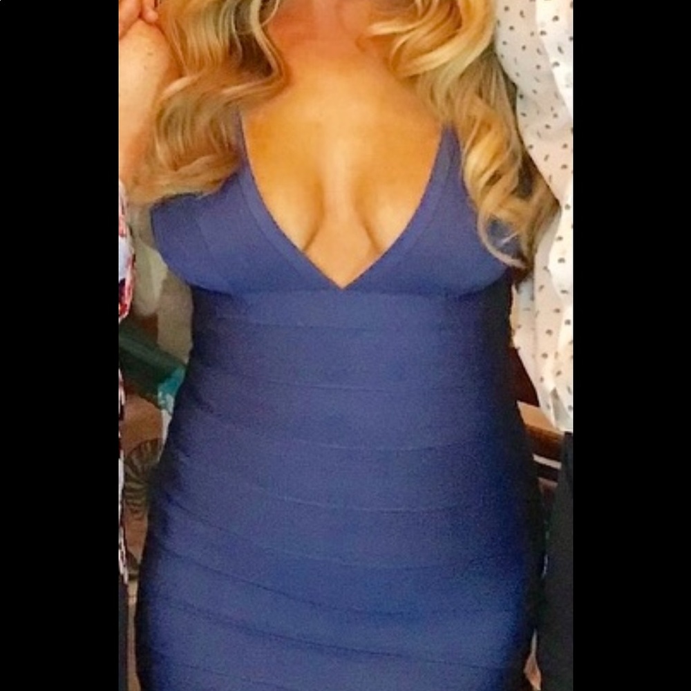 Herve Leger Blue Bandage Dress. V-neck. XS - NWT - Picture 2 of 9